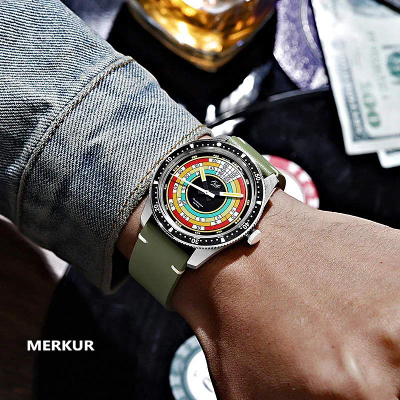 MERKUR Mens Watches Retro 40mm Men Luxury Watch Hand Wind Mechanical Wristwatch C3 Luminous 50M Waterproof K1 Mirror Fashion Dia