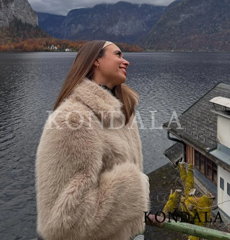 KONDALA Fur Zipper Jacket Women's Fall Winter Outwear Casual Faux Fur Jacket 2025 Fashion High Street Elegant Ladies Fur Jacket