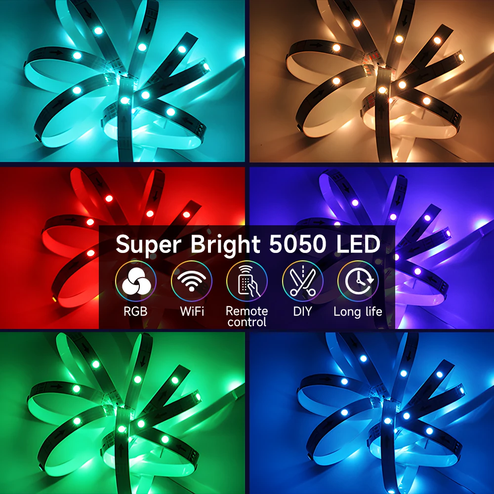 Tira de luces LED RGB 5050 ,5V, 1M-30M,16 millones de colores, iluminación Led, sincronización de música, cambio de Color para fiesta en casa