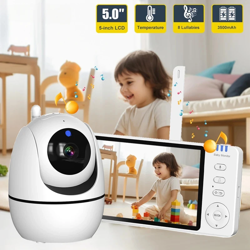 5'' Video Baby Monitor 2.4G Mother Kids Night Vision Zoom PTZ Video Surveillance Cameras With Temperature display Screen ABM501