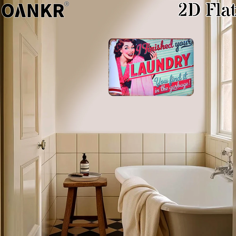 Vintage Girl Poster Metal Tin Sign, Woman Laundry Metal Signs for Bedroom Man Cave Bar Home Wall Decor Plaque