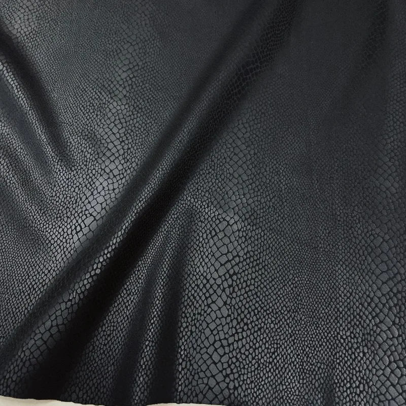 Black Python Pattern Texture Embossed Imitation Leather PU Fabric Crisp Design Sense Suit Vest Pants Leather Jacket Fabric