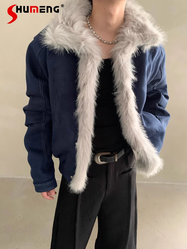 سترات شتوية جديدة أنيقة للرجال لعام 2025 بياقة من الفرو الصناعي سترات رجالية بياقة واقفة معاطف دافئة سميكة وأكمام طويلة سترات وسيم #1