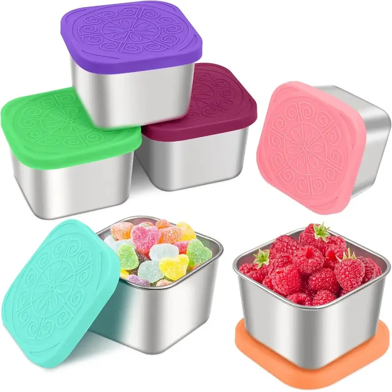Stainless steel snack containers for kids, easy-open leak-proof reusable small lunch boxes with lids, BPA-free travel food pots