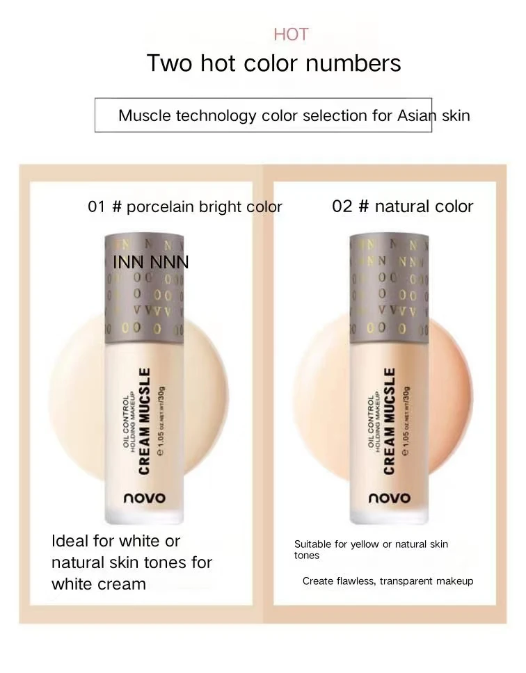 Novo Shimmer Crème Vloeibare Foundation Vloeiende Textuur Lichtgewicht Ademend Make Waterdicht Transpiratie Make-Up Isolatie Bb Cr