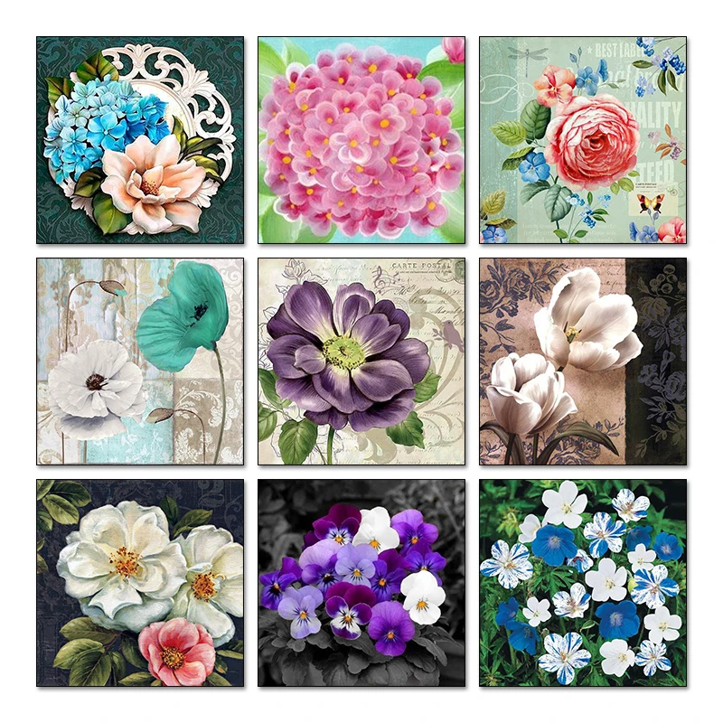 Classical Diamond Mosaic Colourful Flowers Full AB Round Square Diy Diamond Painting Art Home Decor Rhinestone Pictures Gift