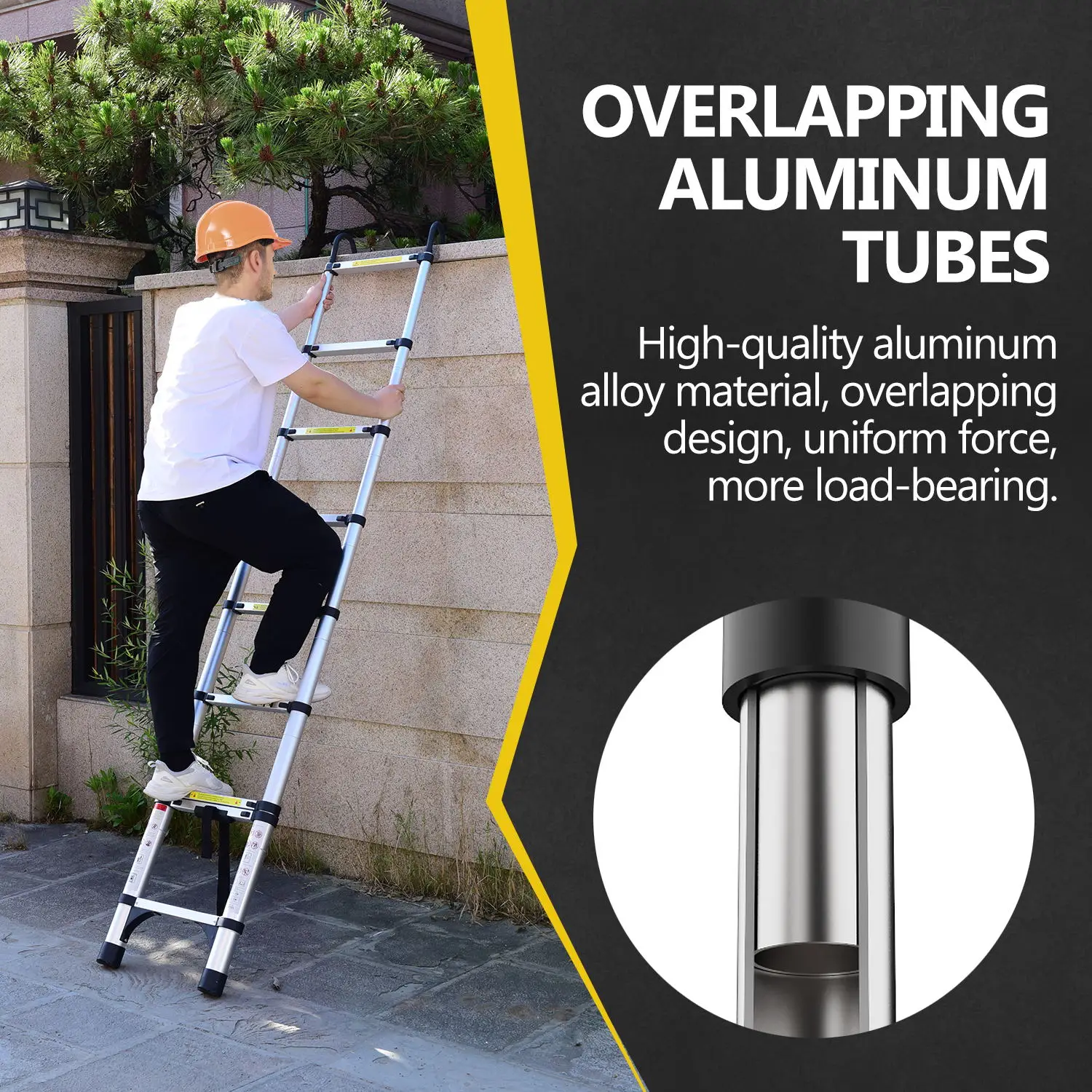 10.5FT telescopic aluminum alloy multi-purpose folding telescopic ladder with hooks and triangular support frame 300lb Capacity