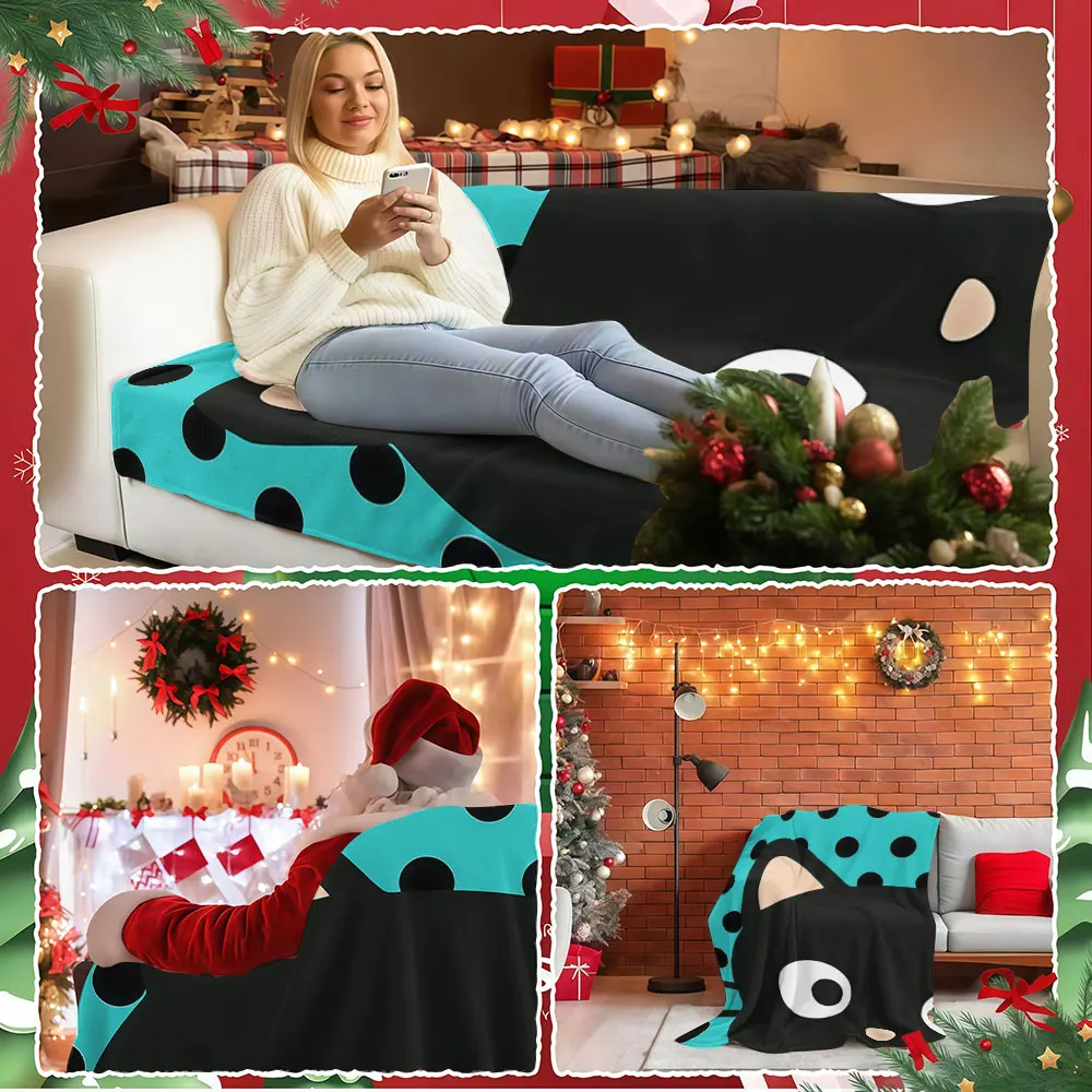 Turquoise Polka Dot Cat Winter Summer Flannel Blanket Throw Fleece Soft Fuzzy Plush Cozy Fleece Blankets for Sofa Ideal Gifts
