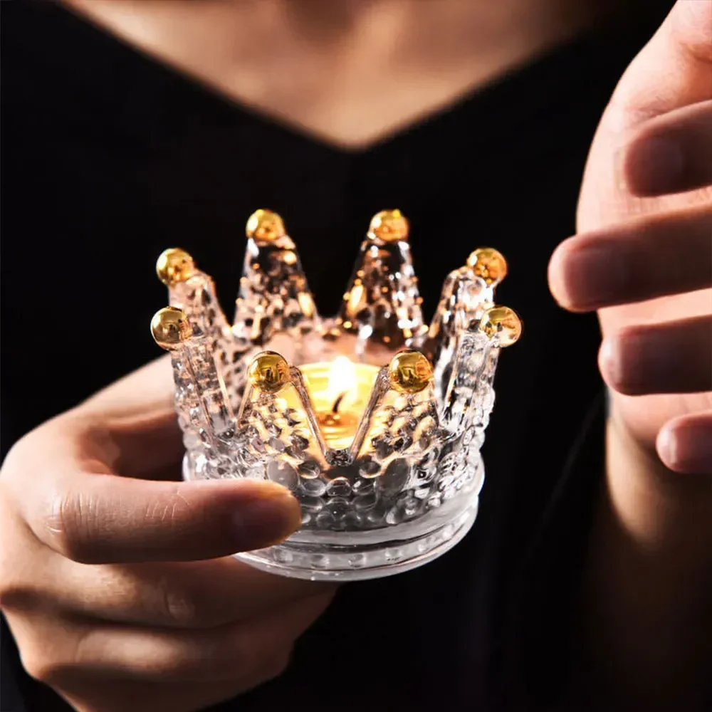Glass Crystal Crown Candle Holders Home Decor Wedding Decoration Accessories Candlesticks For Candelabro Centerpiece Vintage