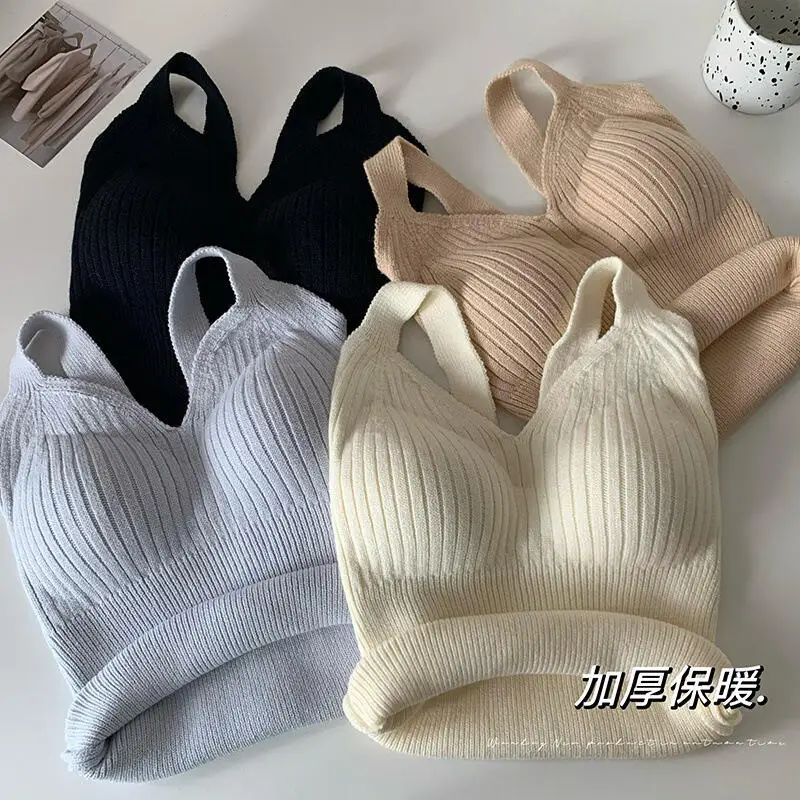 가을겨울 여성용 새로운 따뜻한 내부 패딩 비표시형 밀착형 탱크탑 두꺼운 니트 조끼