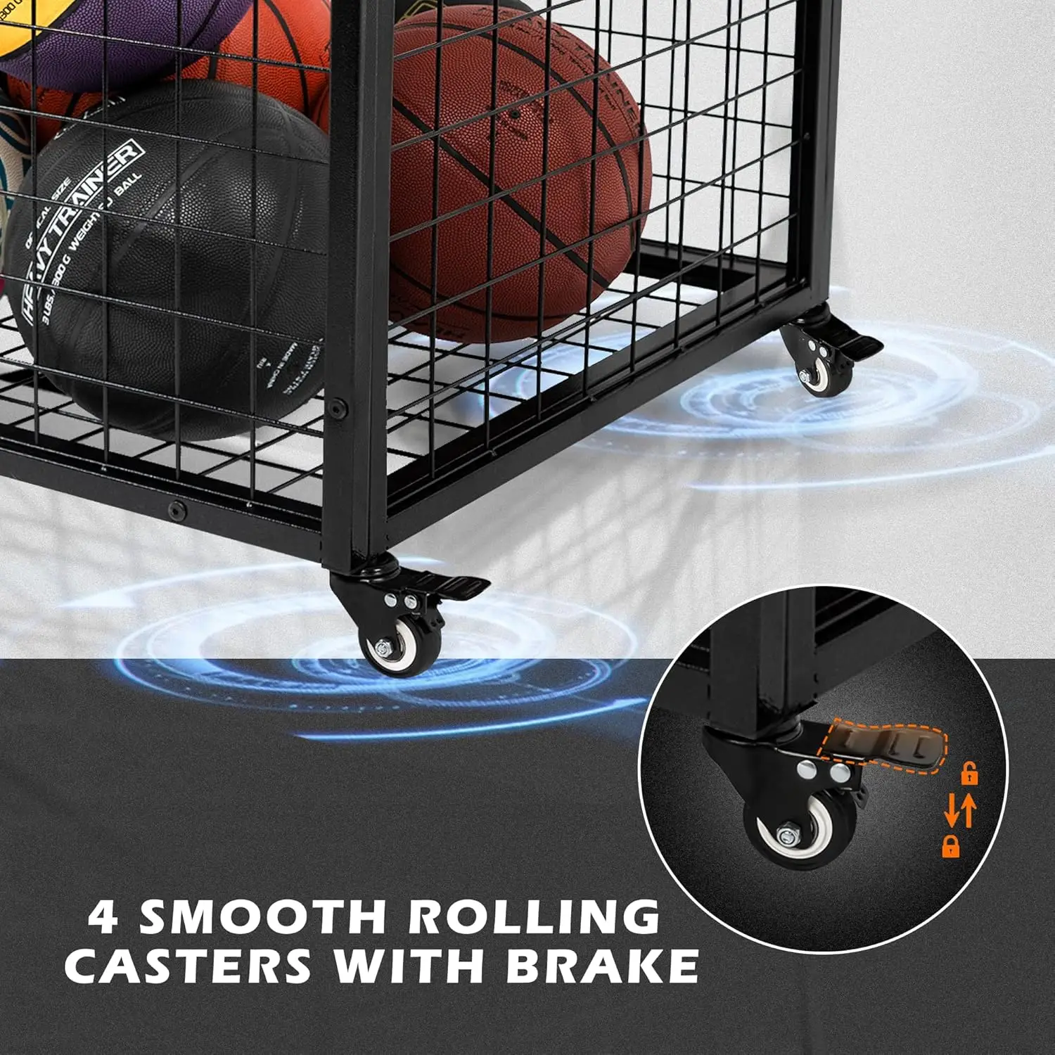 Pengatur Peralatan Olahraga Garasi Gerobak Bola dengan Tutup yang Dapat Dikunci, Tempat Penyimpanan Bola Basket untuk Dalam Ruangan Luar Ruangan, Klub, Sekolah