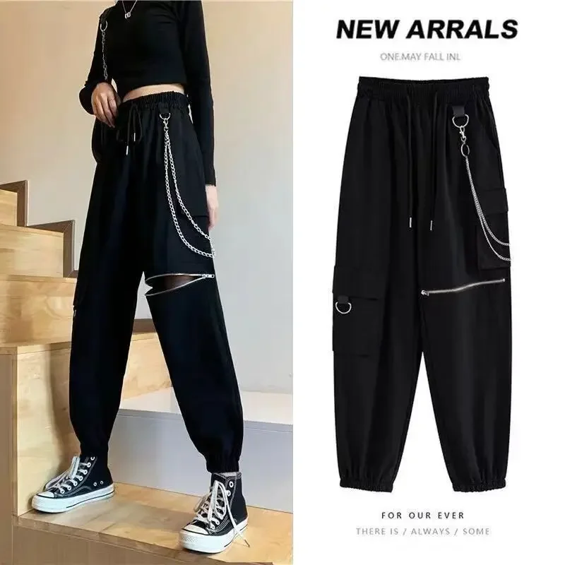 

New Fashion Women Cargo Pants High Waist Loose Sport Trouser Streetwear Clothing Harajuku Casual Black Pant Y258