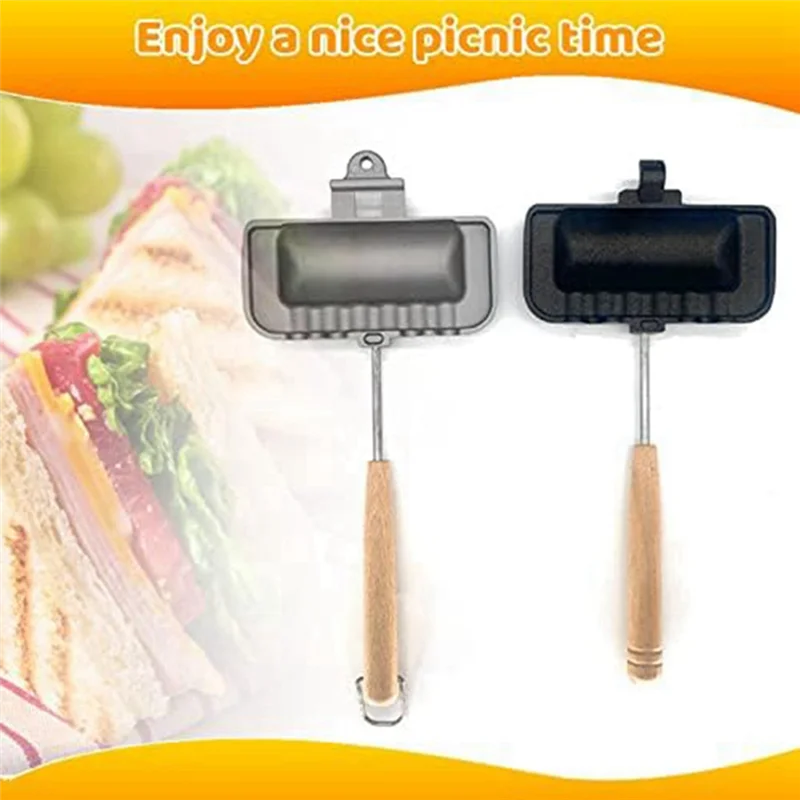 

Practical-2Pcs Sandwich Maker Flip Grill Pan Baking Sheet For Breakfast Pancakes, Removable Handle