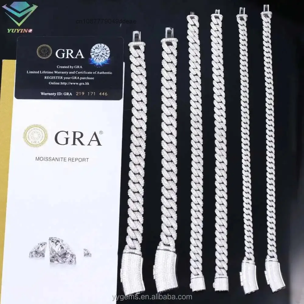 

Iced Out Moissanite Bracelet 6mm 9mm 13mm Wide Men Hip Hop Bracelet S925 Silver Vvs Moissanite Cuban Bracelet
