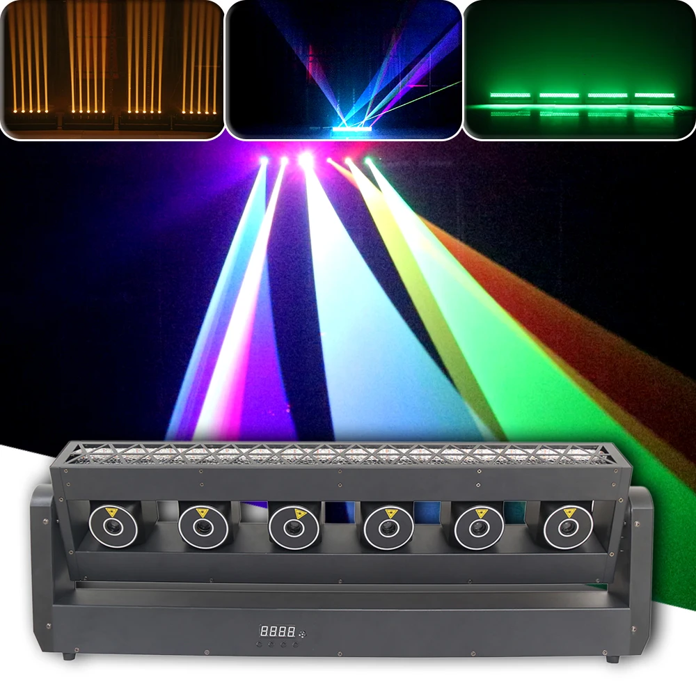 

6X500mw RGB Bar Light DJ Laser+Strobe+Gold Beam Effect Projector 6 Eyes Beam Lasers DMX Moving Head Light Disco Wedding Stage