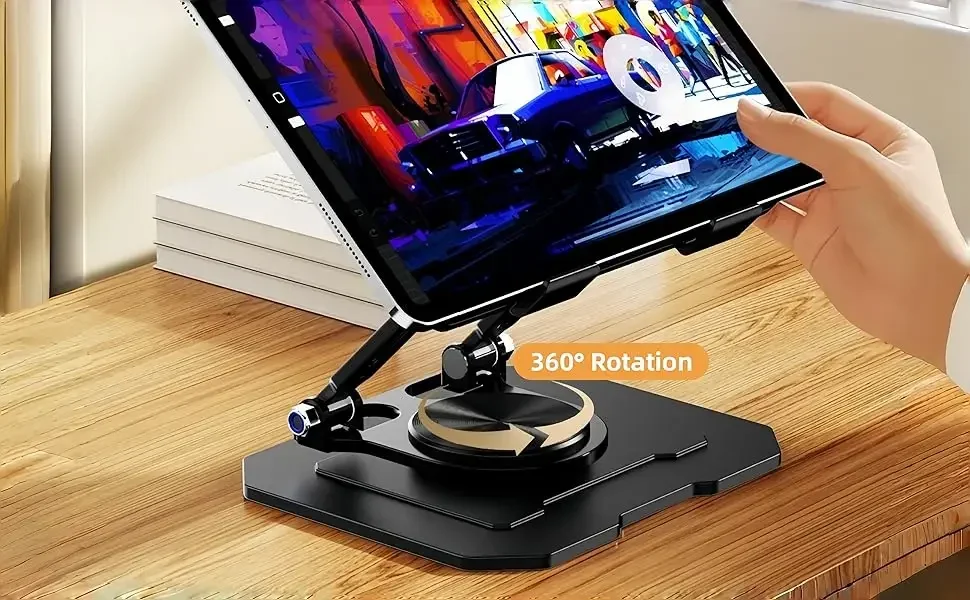 Verstellbarer, drehbarer Doppelstangen-Tablet-Halter aus Kohlenstoffstahl für den Schreibtisch, geeignet für 4,7–16,5 Zoll iPad-Tablets, tragbare Monitore und Kindle. – Detail 4