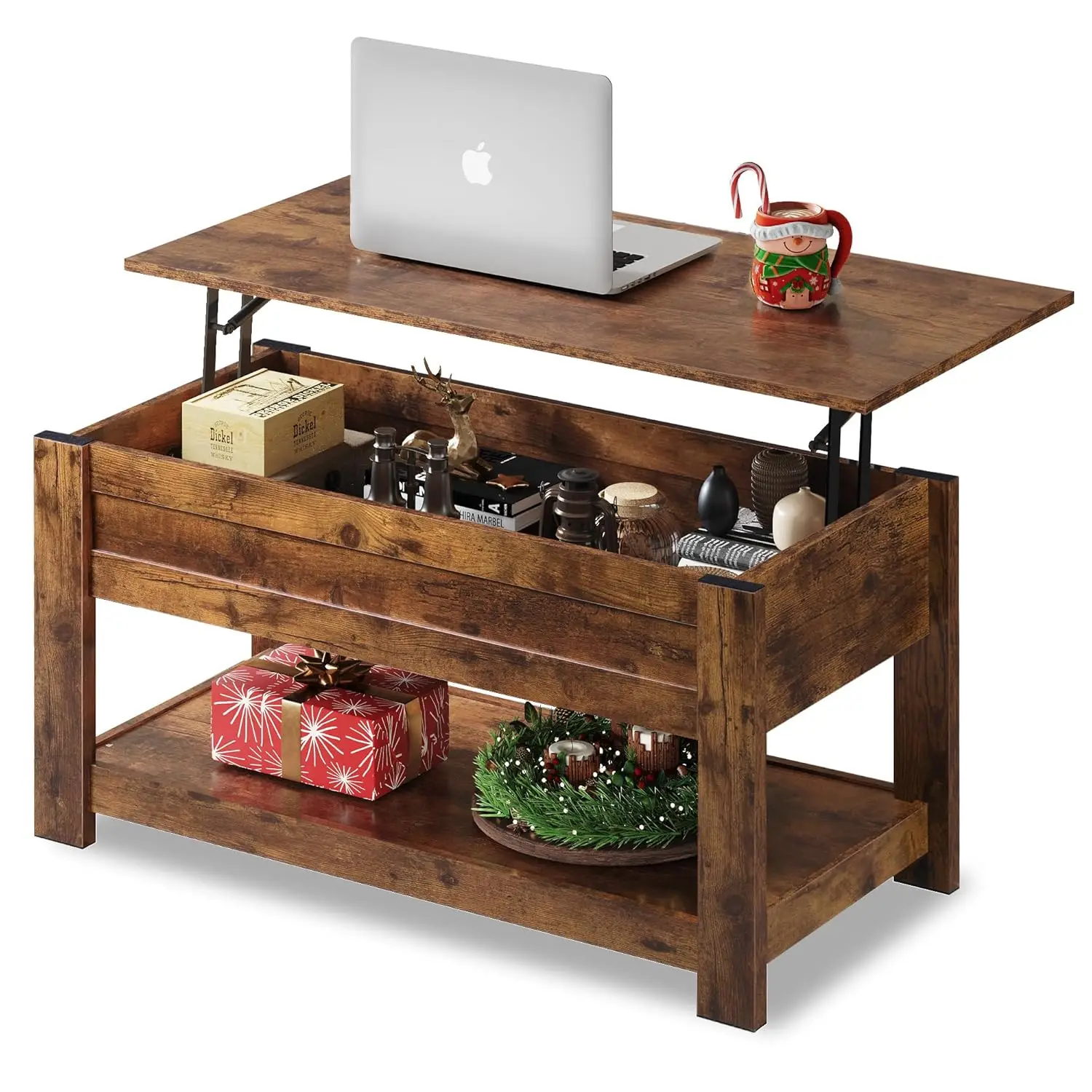 Coffee Table, 39" Lift Top Coffee Table With Hidden Compartment And Storage Shelf For Living Room, Rustic Brown