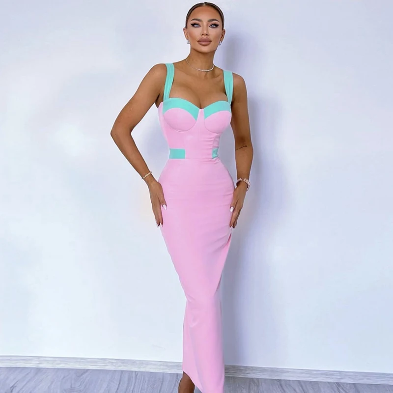 MSMUSI 2024 ใหม่แฟชั่นผู้หญิงเซ็กซี่สีดํา Strapless Feather BANDAGE แขนกุด Backless Bodycon PARTY Club Maxi ชุดยาวชุด