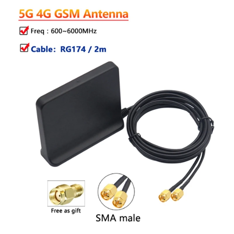 2X Signal Boost 5G 4G LTE 3G GSM Mimo Aerial High Gain 12Dbi 600-6000Mhz External Omni Wifi Antenna(Black SMA Male)