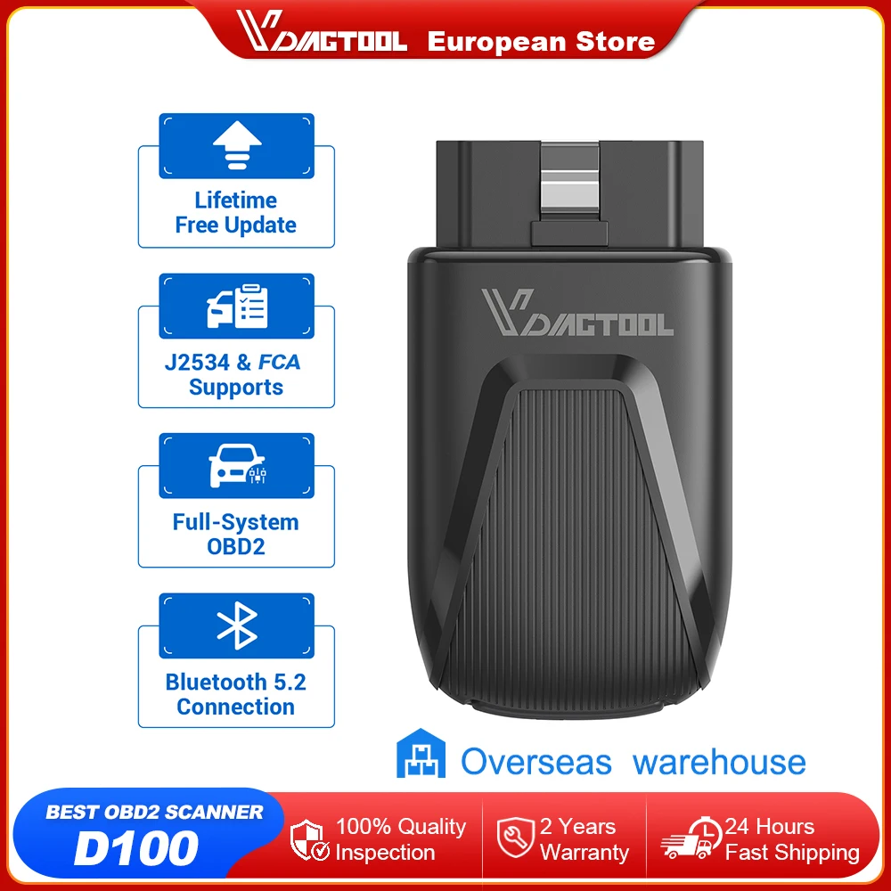 

VDIAGTOOL New D100 All System Car Diagnostic Tools OBD2 Scanner Code Reader 17 Reset J2534 FCA Active Teset Lifetime Free Update