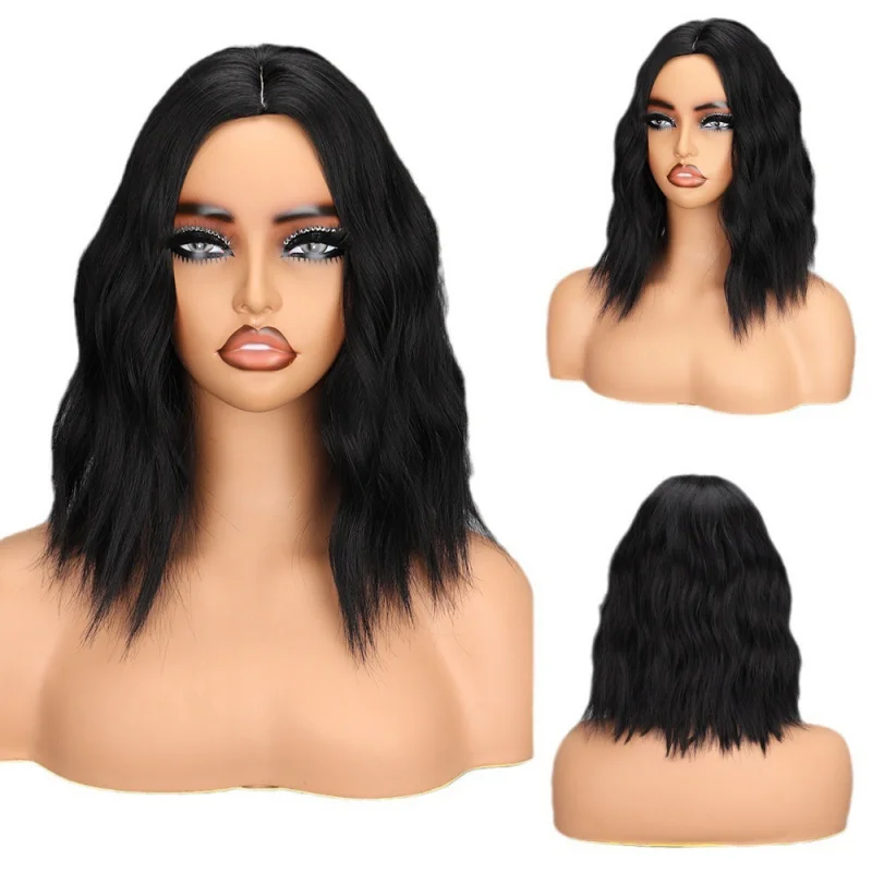 

Women's Wig with Middle Part, Short Curly Hair, Water Wave Fashion Synthetic Full Head Cover Natural Breathable Wholesale