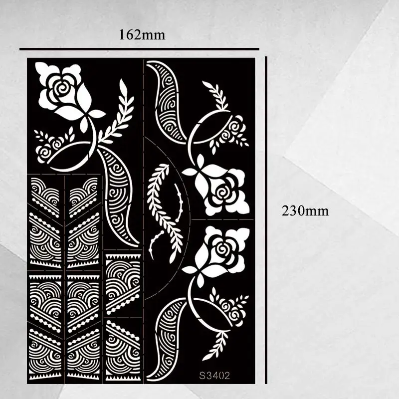 ลายฉลุเฮนน่าแบบมืออาชีพใหม่สติกเกอร์ศิลปะสำหรับผู้หญิงลายสักบนร่างกายชั่วคราวเครื่องมือสักลายดอกไม้สำหรับงานแต่งงาน