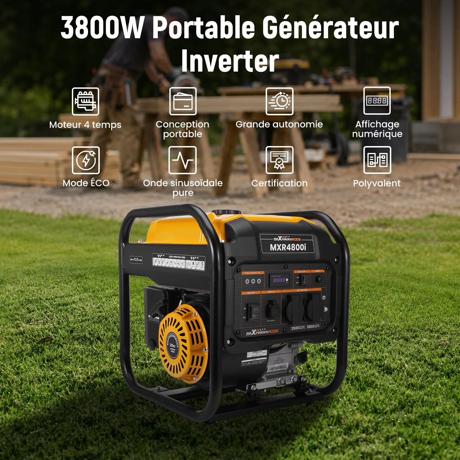 Generator inwerterowy 3,5 kW / 3,8 kW – 4-suwowy z cyfrowym licznikiem