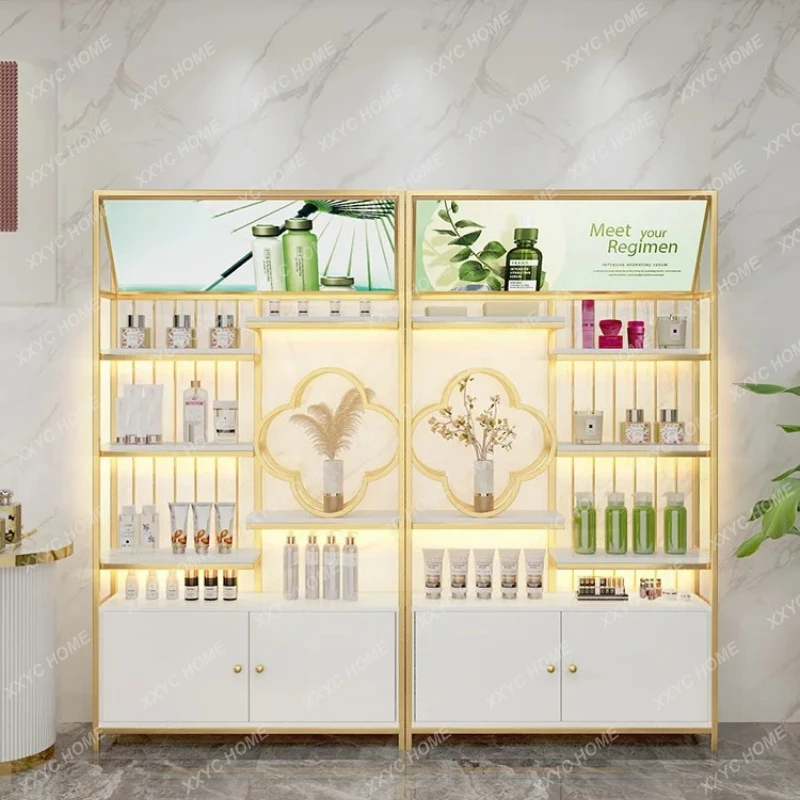 Beauty salon products lighted display cabinet shelf nail shop light luxury cosmetics display shelf