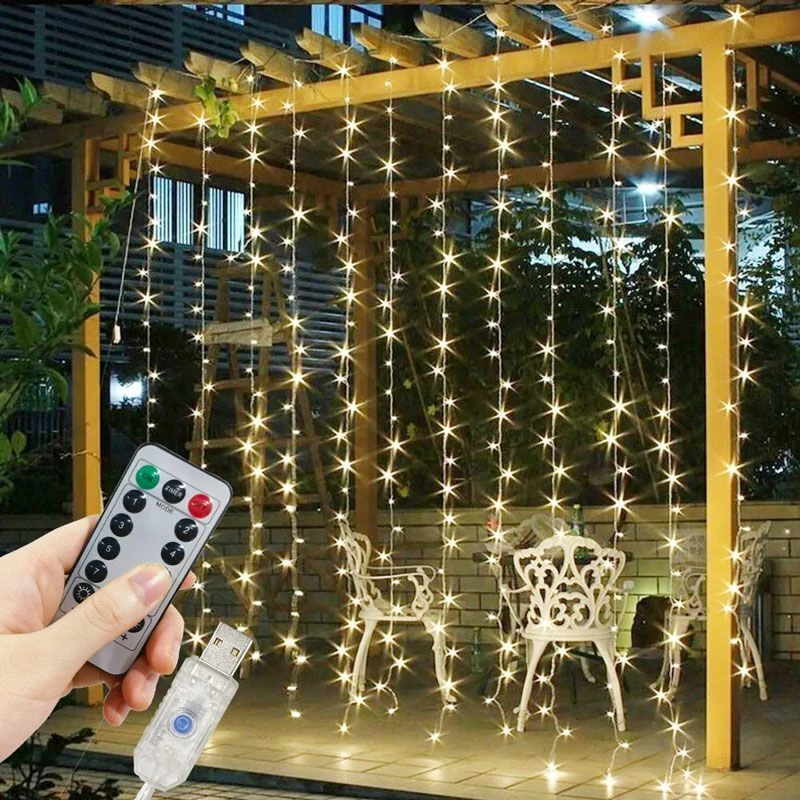 Cortina de luces LED con USB, luces con 8 modos de Control remoto, para el hogar, ventana, pared, Navidad, fiesta de bodas, decoraciones de jardín de hadas, 6 M, 4 M, 3M