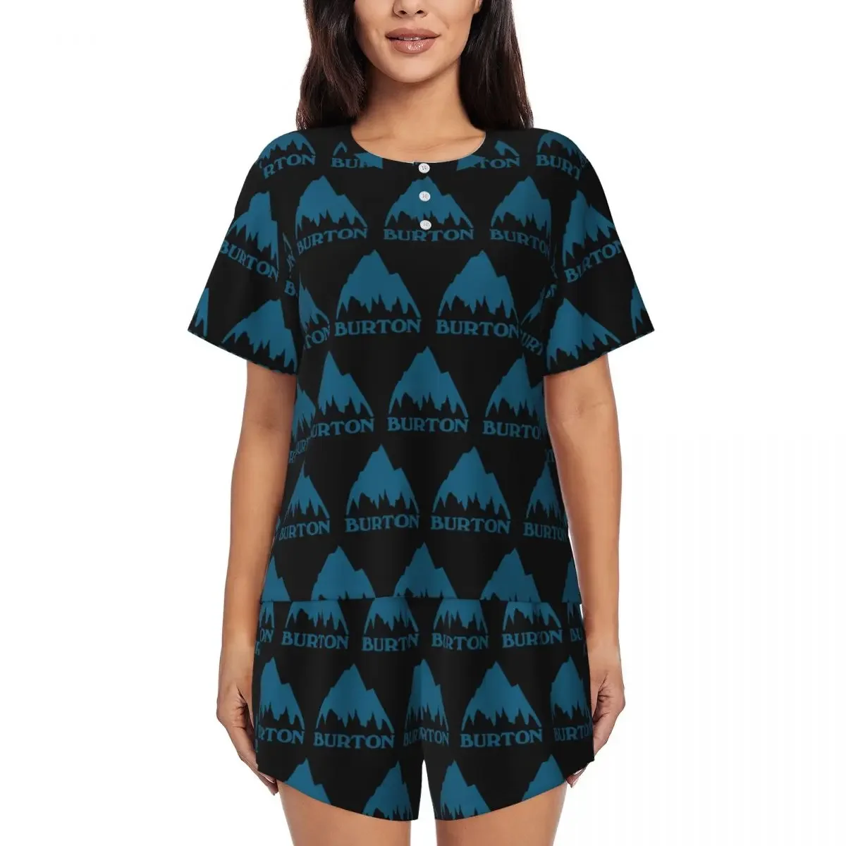 

Burton Snowboard Sportive Round Neck Short Sleeve Nightgowns for Sleeping Sleepshirts Women Loose Pajama Set Short Pants