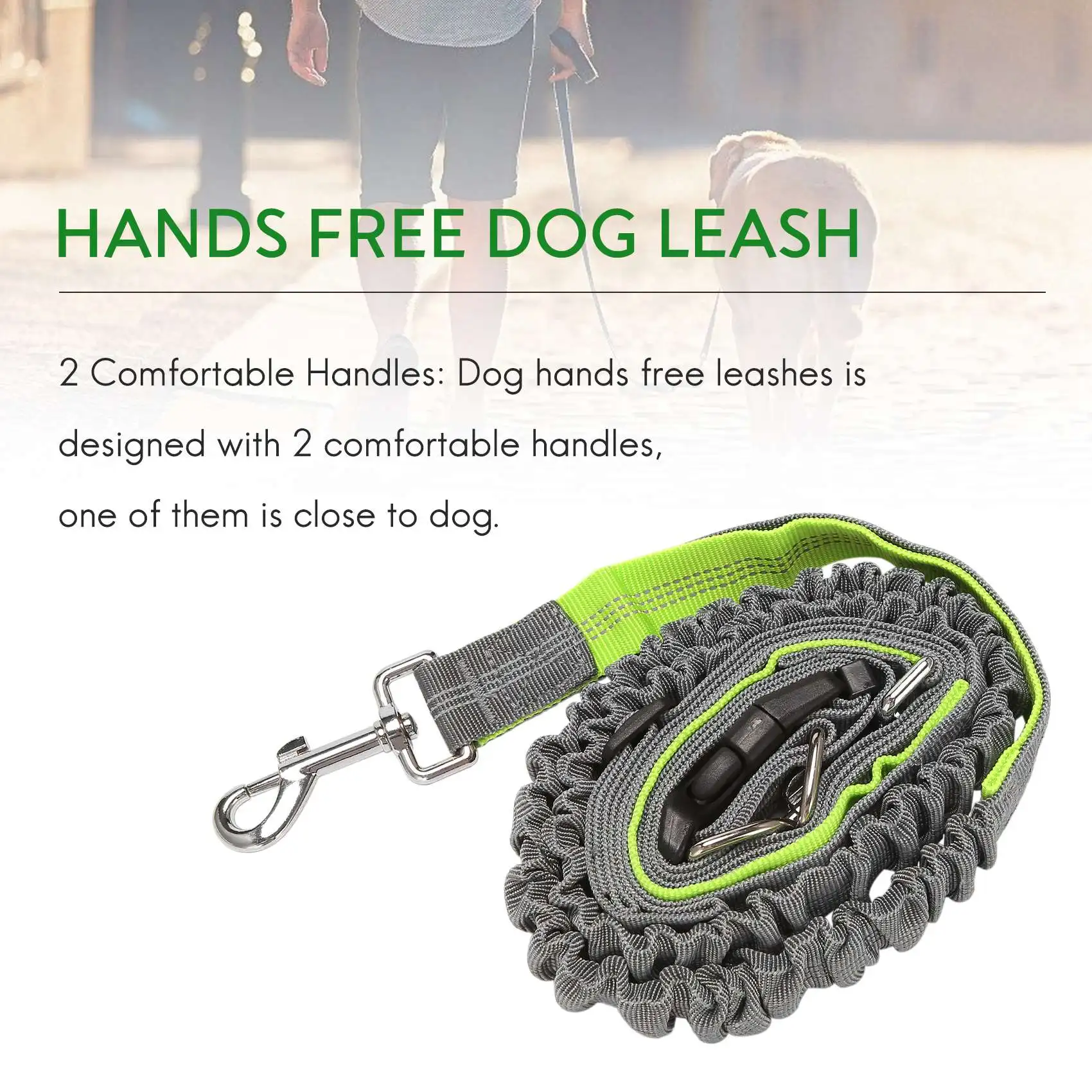 Hands Free Dog Leash, Retractable Dog Running Leash, Elastic Bungee Dog Running Belt,Jogging Lead with Waist Belt Green