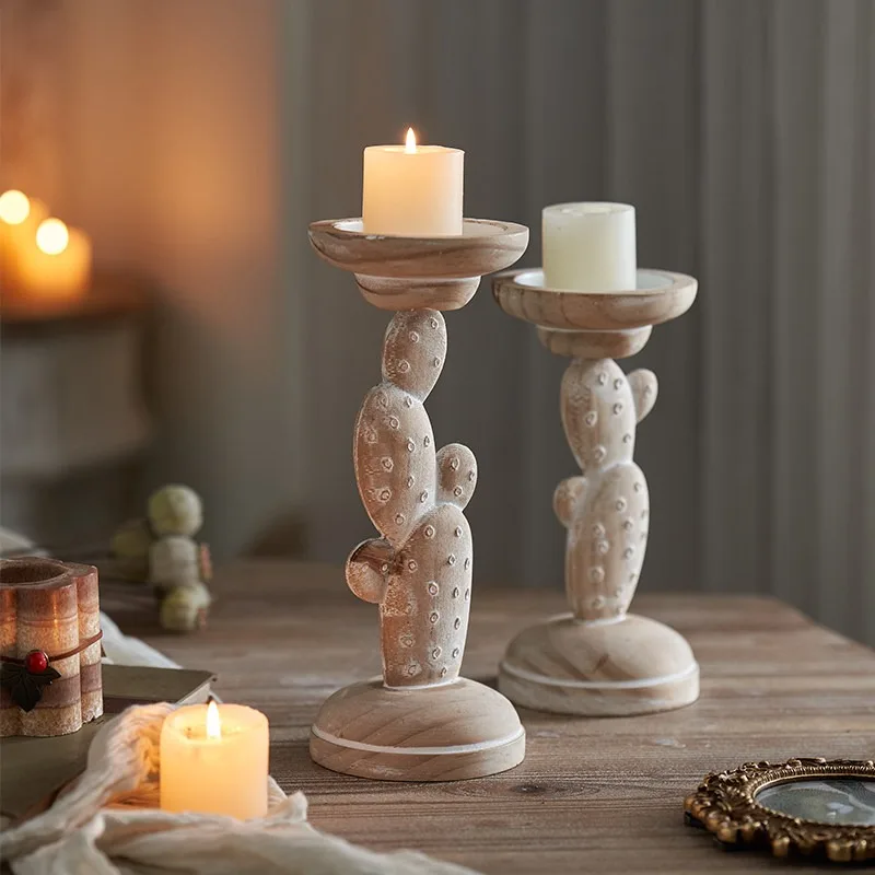 

American Retro Cactus-shaped Candle Holder High-end and Old Ornaments Living Room Dining Table Atmosphere Photo Props