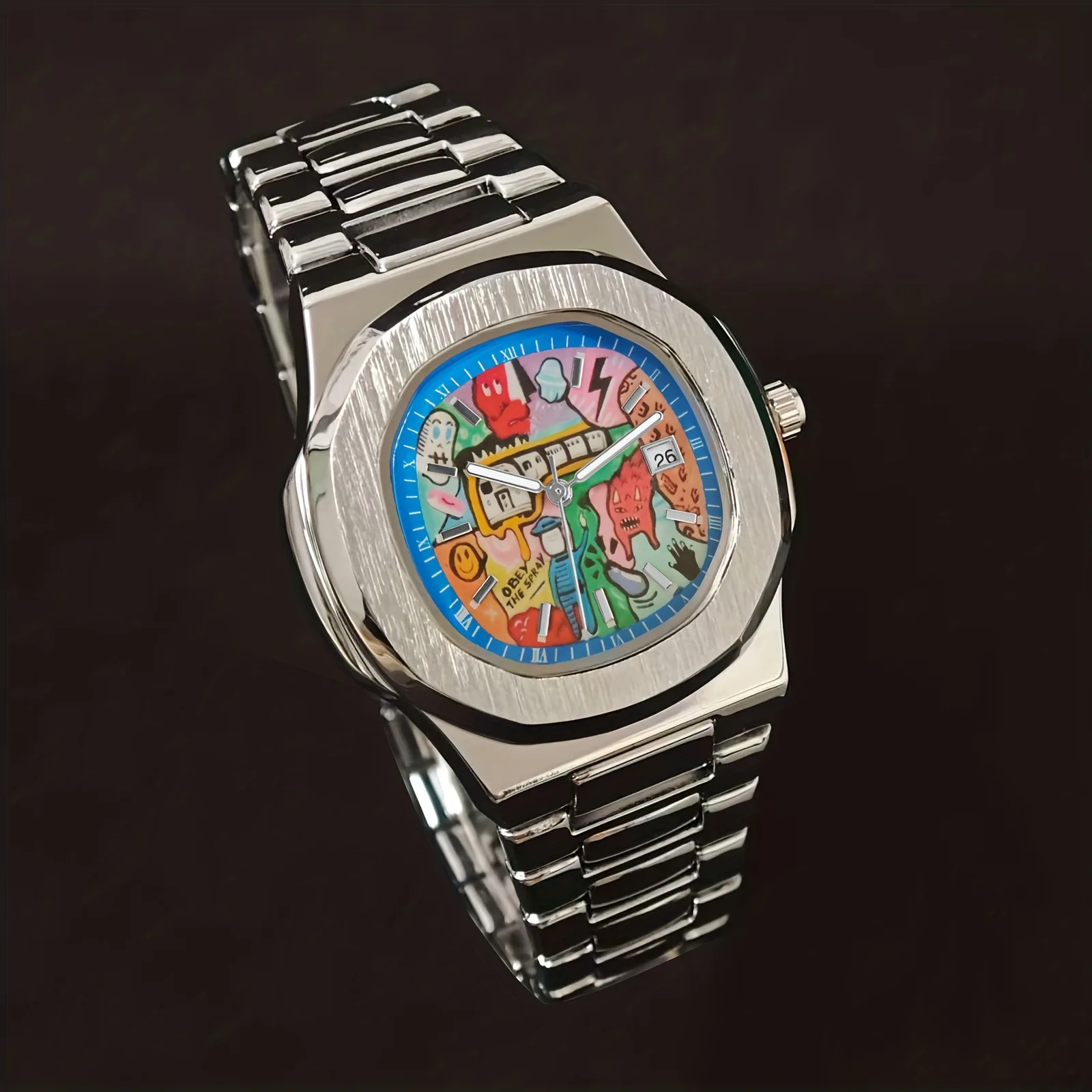 Business Square Comic Cartoon Dial Quartz Men's WatchTop Casual High Quality Steel Top Waterproof Sport Men Watch Male Clock