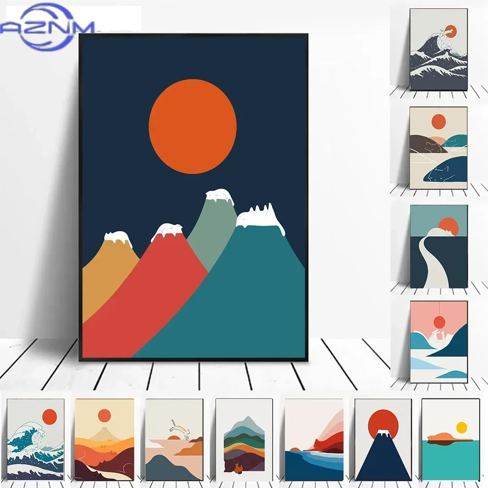 Scandinavian Minimalist Vintage Wall Art Abstract Animal Cat Landscape Canvas Poster Print Home Bedroom Living Room Decoratio