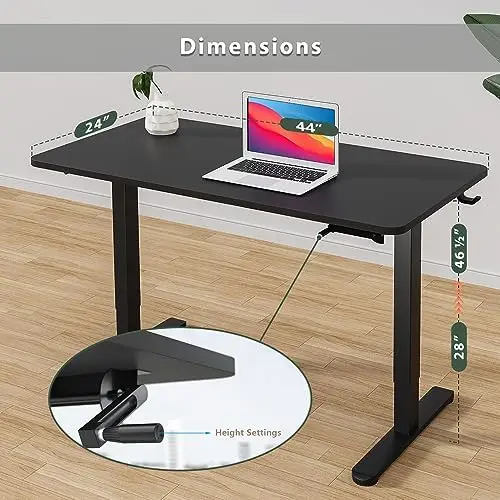 

Height Adjustable 44 Inches Manual Standing Desk - Ultra Durable Home Office Large Rectangular Computer or Laptop Sit Stand Work