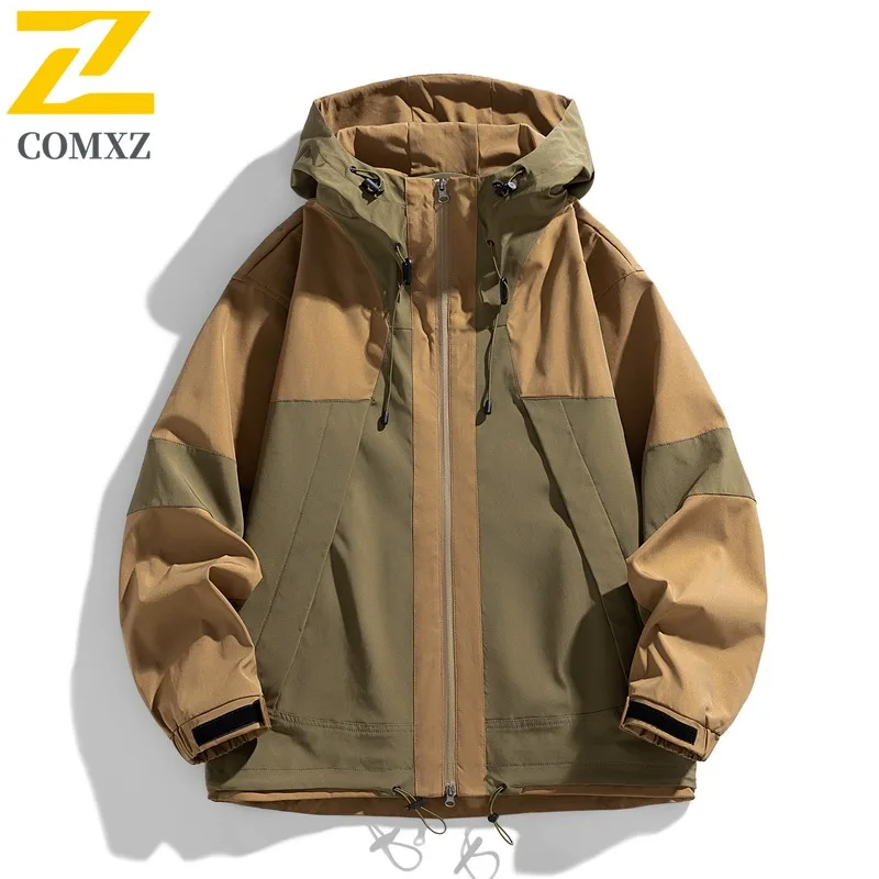 

COMXZ Men Hooded Jacket 2025 Minimalist Loose Outdoor Waterproof Adventure Camping Climbing Outerwear Hunting Windbreaker Jacket