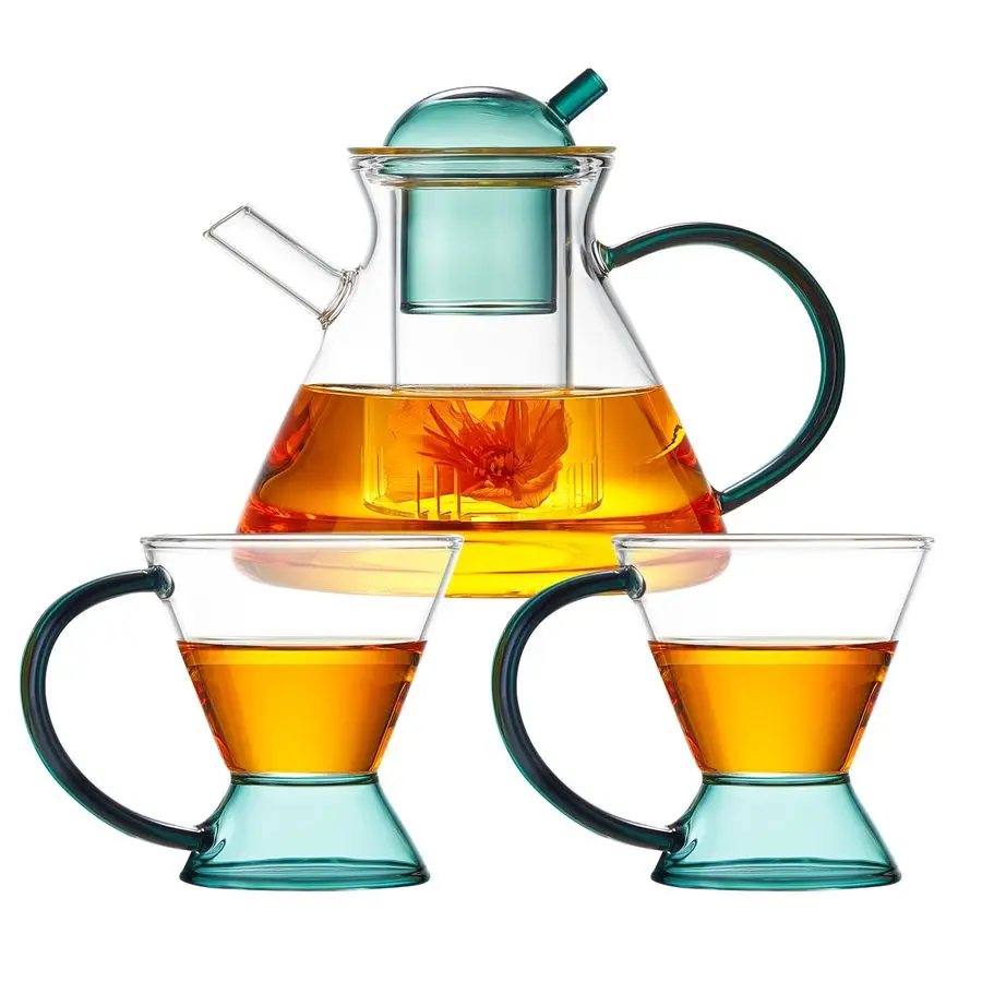

Teapot Set, Glass Teapot Set With 2 Glass Cups, Tea Pots For Tea Party,Glass Tea Kettle Stovetop, Borosilicate Tea Pot With Infu