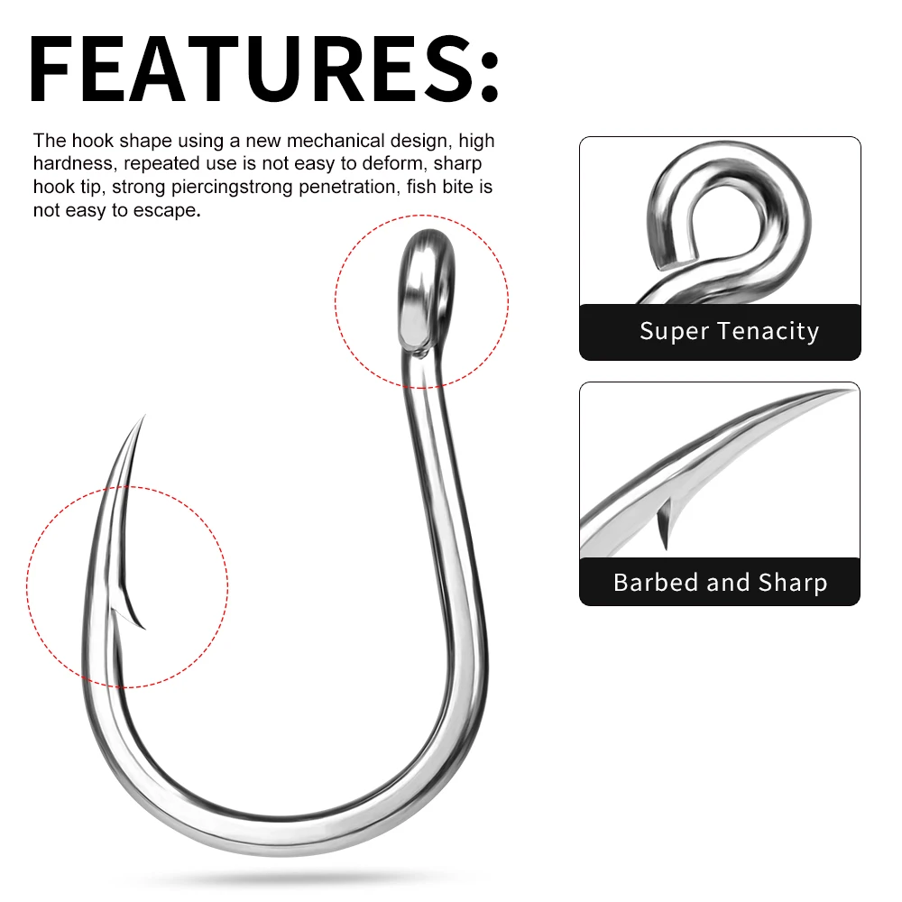 Proberos 10 قطعة 3/0-13/0 سوبر صيد السمك عالية الكربون الصلب Gaff الشائكة مانع االصدأ زاوية حادة التونة الصيد دائرة السنانير #3