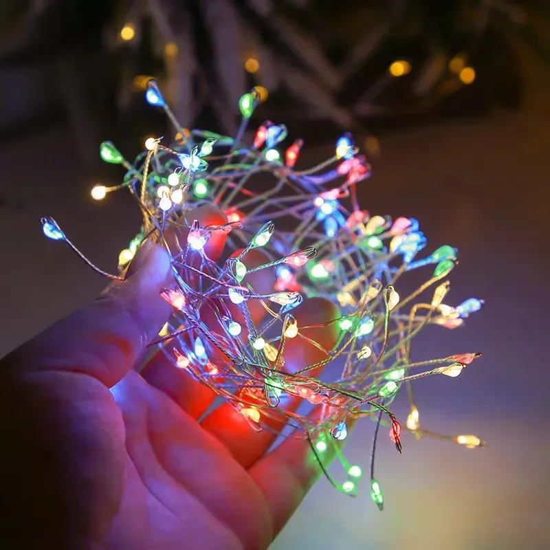 LED Firecracker String Lights 1.5M/3M/6M with Remote USB Power for Christmas New Year Wedding Party Decoration