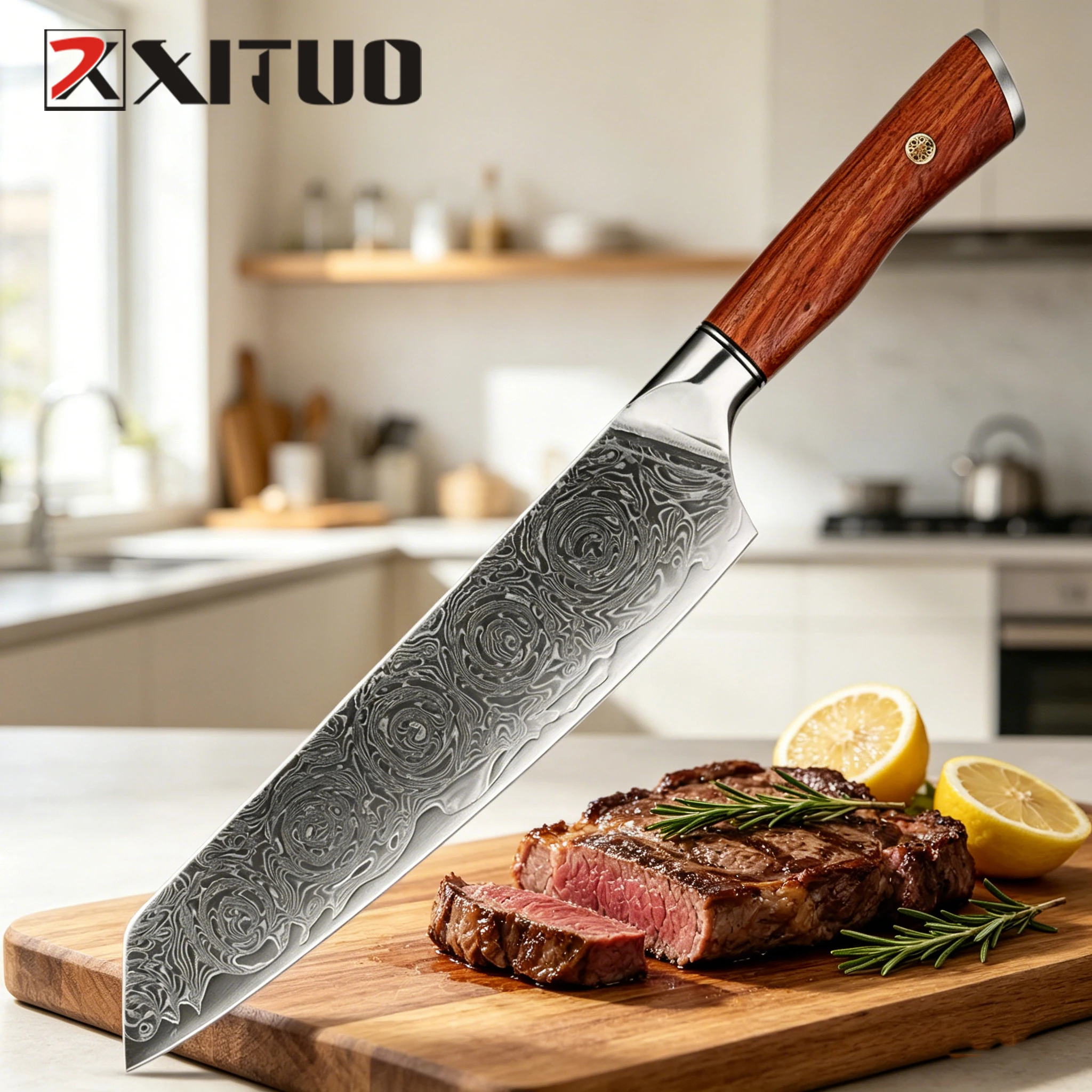 

XITUO 8 Inch Damascus Kiritsuke Chef Knife Sharp Kitchen Knife Japanese Damascus Steel Rosette,Ultra Sharp Kitchen Cooking Knife