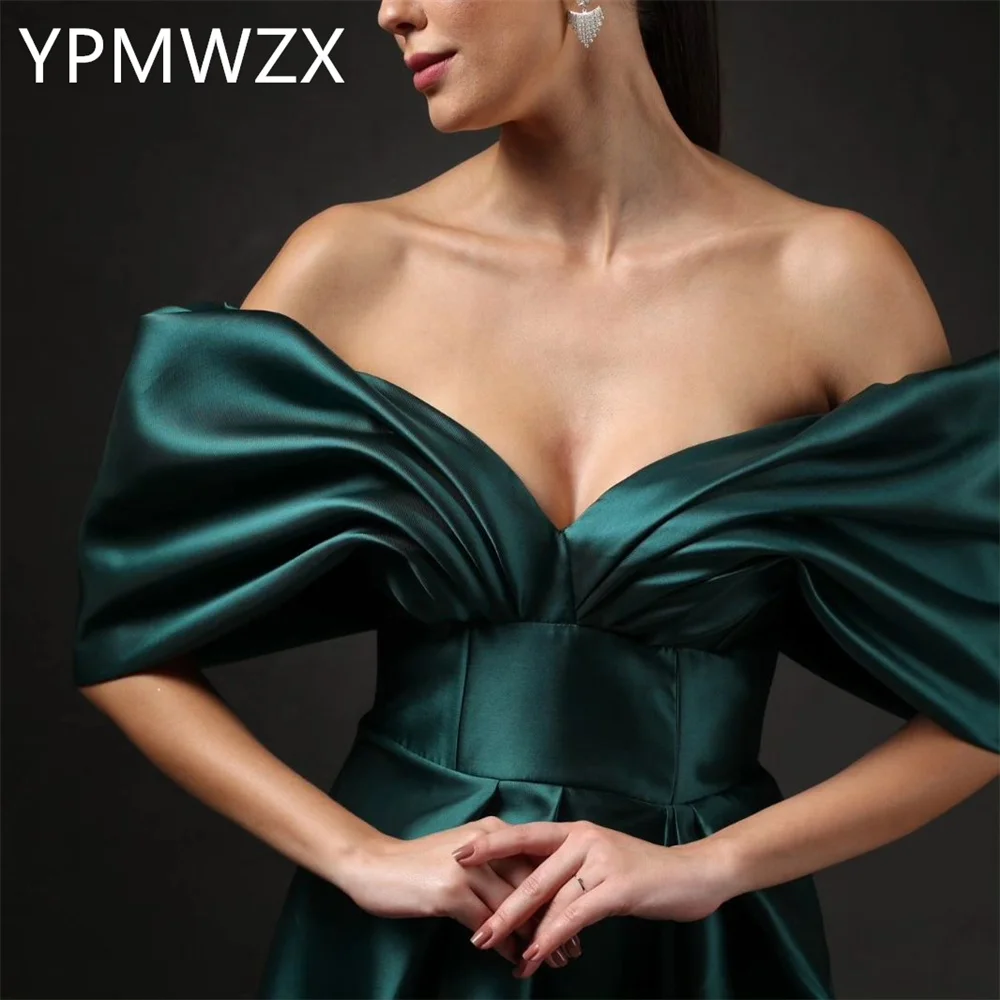 Vestido de noche personalizado para mujer, ocasión de fiesta, Formal, YPMWZX, cuello en V, corte en A, largo hasta el suelo, faldas drapeadas a medida