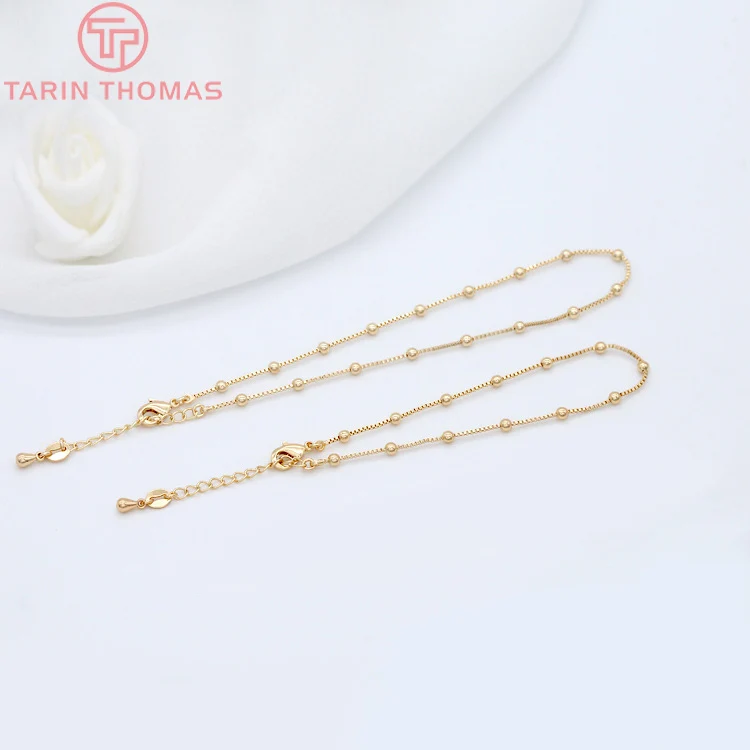 (4227)2PCS Thickness 0.9MM 24K Gold Color Brass Finished Bracelet Chain Anklet For DIY Jewelry Making Findings Accessorie