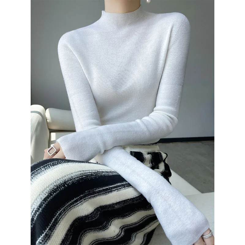 Half Turtleneck Sweaters 2022 Women High Elasticity Jumpers 100% Pure Wool Knit  Female Pullovers Bottomed Soft Clothes