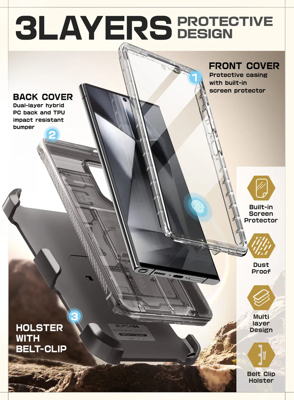 For Samsung Galaxy S24 Ultra Case 2024 SUPCASE UB Pro Full-Body Dual Layer Rugged Belt-Clip Case with Built-in Screen Protector
