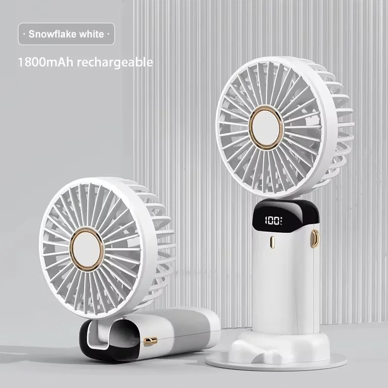Handheld-Mini-Ventilator, faltbar, tragbar, zum Aufhängen am Hals, 5 Geschwindigkeiten, wiederaufladbarer USB-Ventilator mit Telefonständer und Bildschirm, 1800 mAh