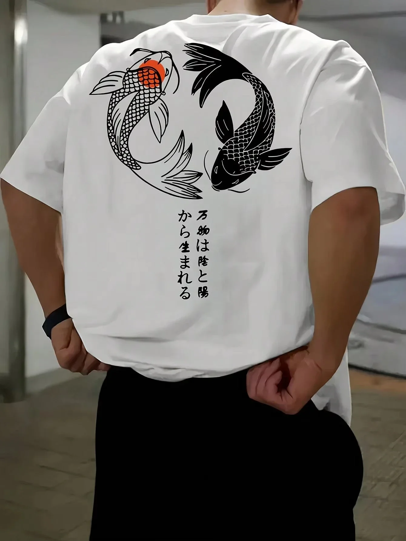 

Japanese Koi Harajuku Illustration Pattern T-Shirt Men Summer Casual T Shirt Soft Fashion Short Sleeve Sportswear