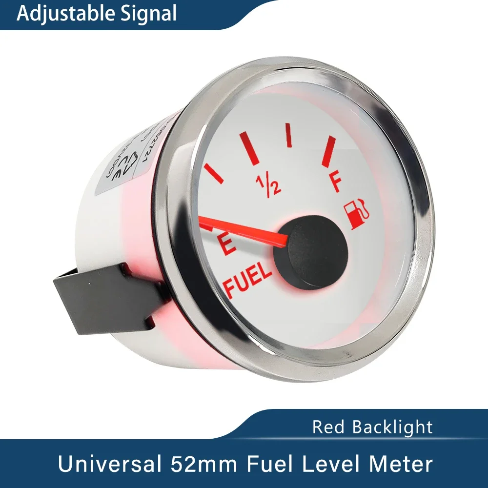 Waterproof 52mm Fuel Level Gauge Meter Adjustable Signal with Red Backlight for Car Boat Yacht Universal 12V 24V