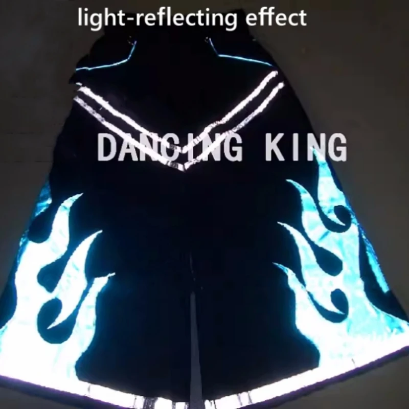 Melbourne Dancing Pants Ghost Walk Flame Pattern Luminous Reflective Bell-bottoms Pants Fashion Shuffle Dancing Trousers 2024