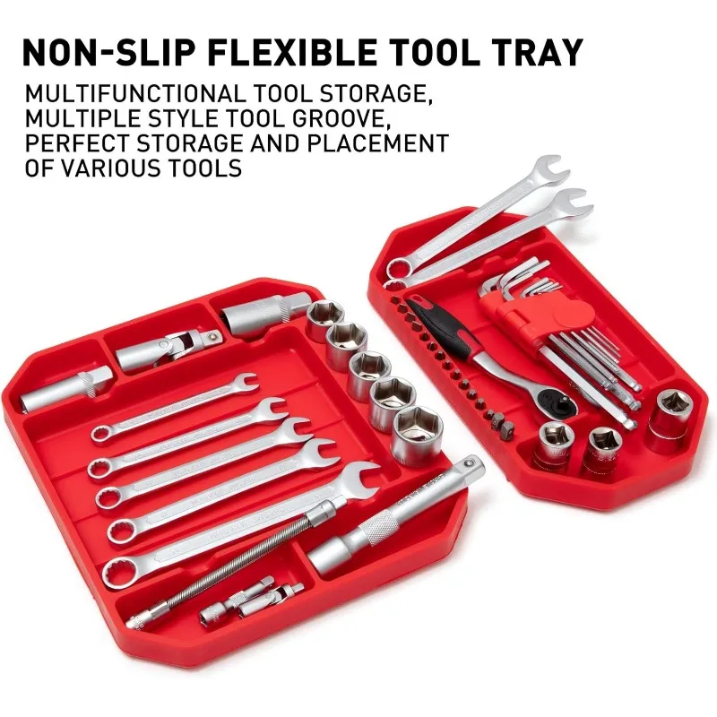 3pcs Large Non-Slip Flexible Tool Tray, Tool Mat, Organizer,  Storage,  Grip Mats, No Magnets (Red)