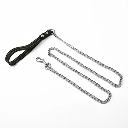 Metal Chain Dog Lead With Leather Dog Harness Leash Style Handle Strong Control Leash Outdoor Security Training Dog Harness Supp